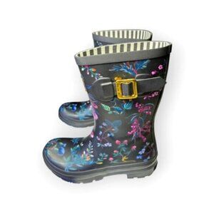Mid Rain Boot-Black Botanical Joules-Molly Welly Sz 6